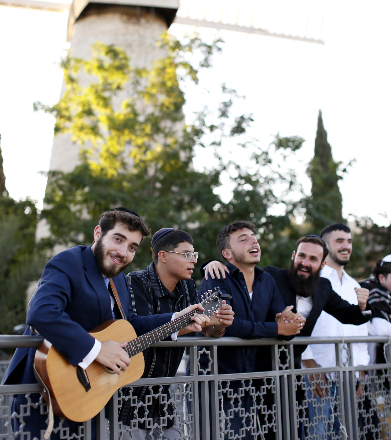 Bochurim singing by the Yemin Moshe windmill